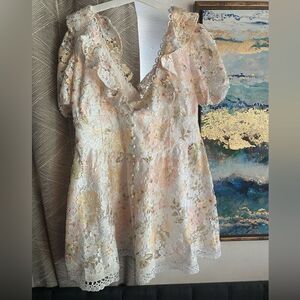 Curvy Sense Mini Dress Women Size 3X  Multicolored Light Lace Buttons